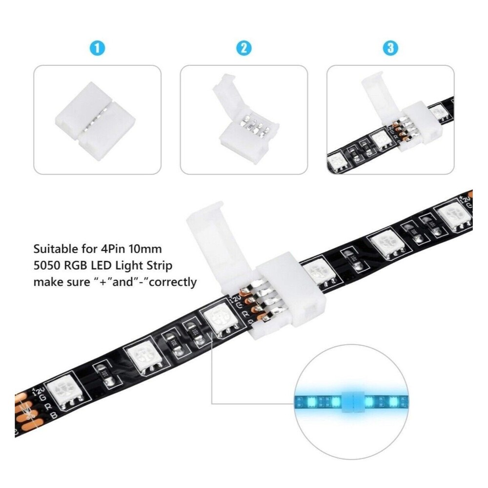 8 pcs 10mm 4-pin Solderless Clip Coupler Connector for 5050 RGB LED Strip Light